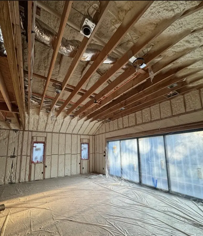 Interior walls and ceiling insulated with spray foam during new construction in Mulvane